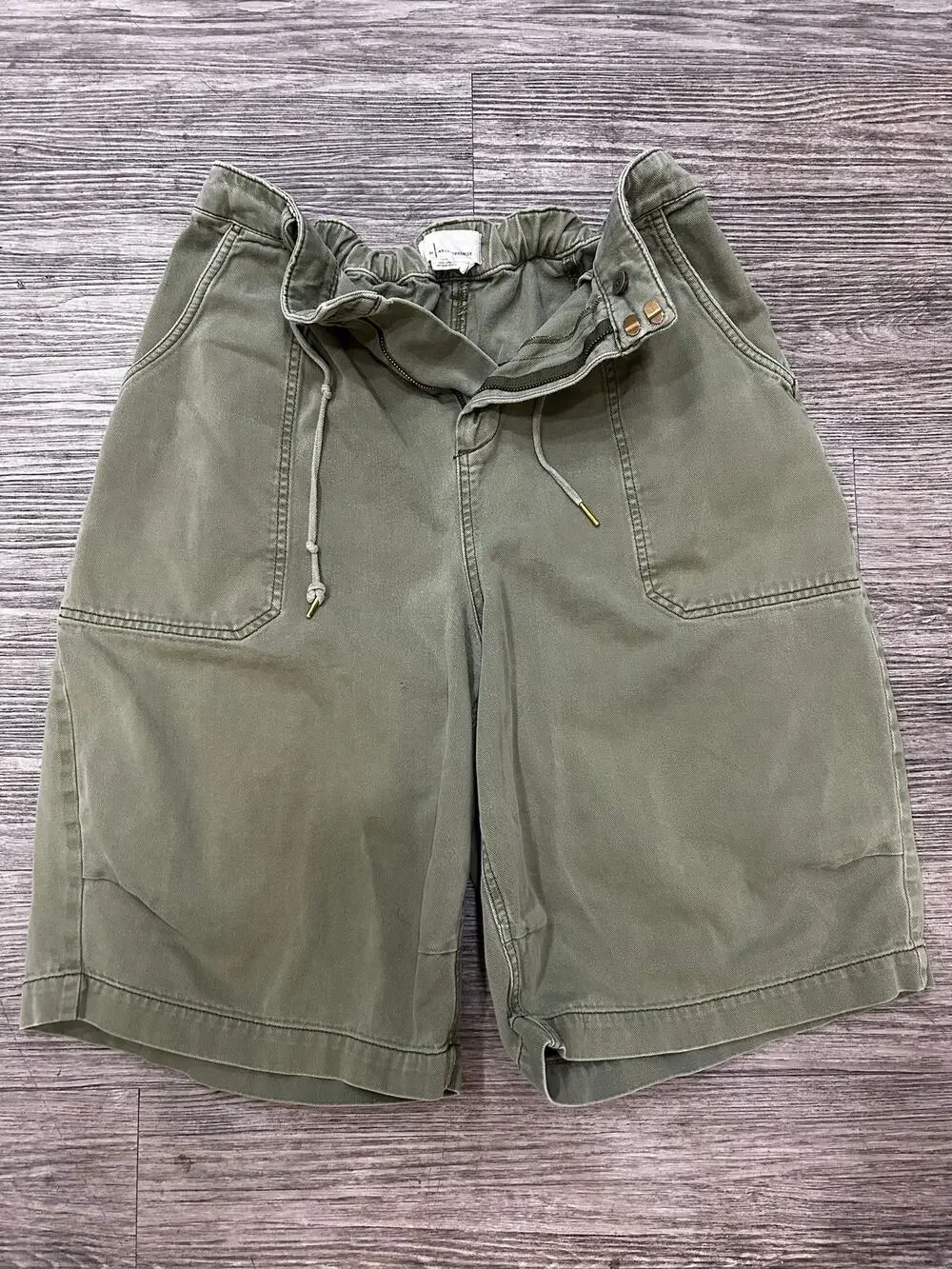 By Anthropologie Womens S Green Utility Shorts Elastic Waist Drawstring Pockets